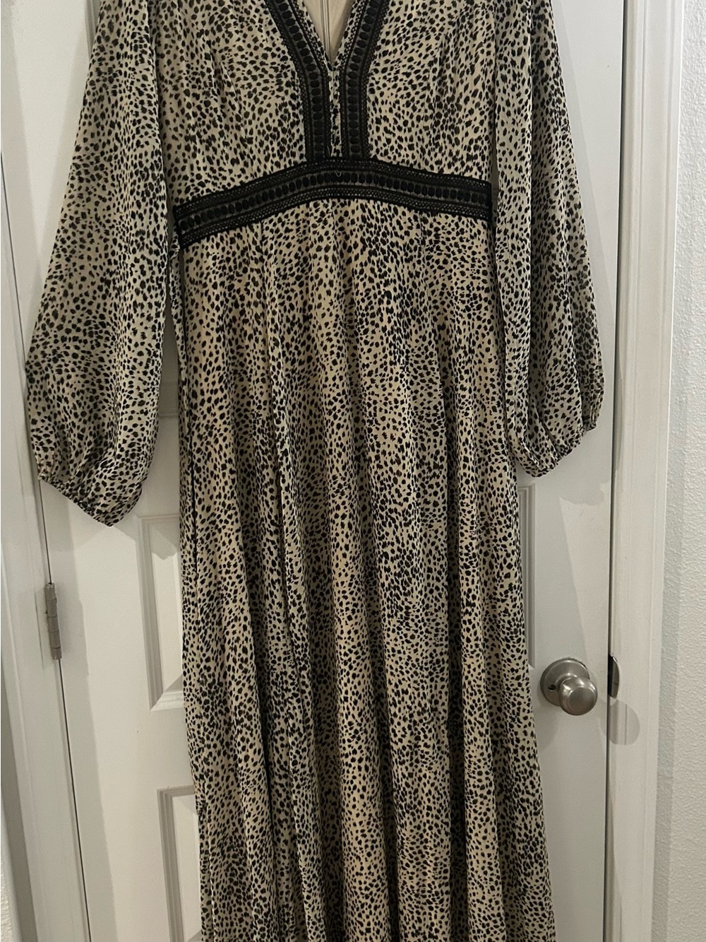 Baltic Born Beige Leopard-Print Maxi Dress with Black Trim